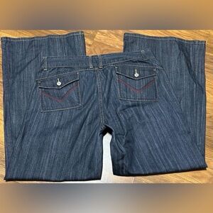 D Tex Max Azria Jeans 32 Blue Wash Denim Cotton Wide Leg Zip Front Pockets Boho